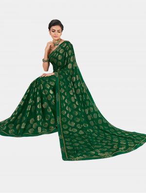 Green Chiffon Dyed Gold Foil fabric Designer Saree small FABSA20689