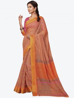 Orange Linen Cotton Designer Saree small FABSA20670