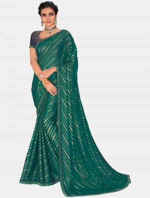 Rama Chiffon Dyed Gold Foil fabric Designer Saree small FABSA20692