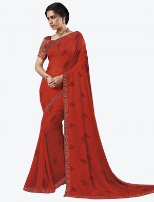Red Georgette Designer Saree small FABSA20654