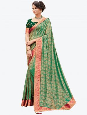 Green Banarasi Jacquard Designer Saree small FABSA20819