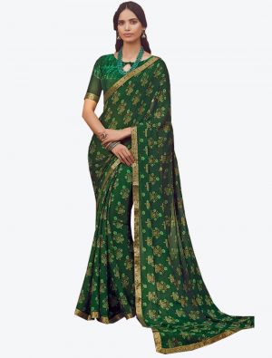 Green Chiffon Designer Saree small FABSA20815