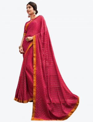 Rani Pink Printed Soft Chiffon Designer Saree small FABSA21114