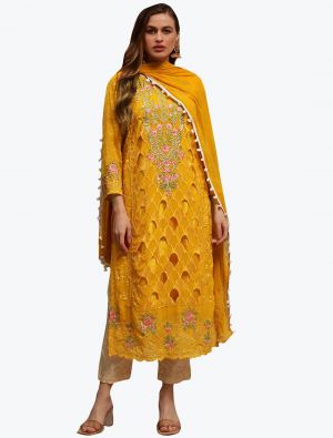 Warm Yellow Premium Georgette Party Wear Designer Palazzo Suit small FABSL20836