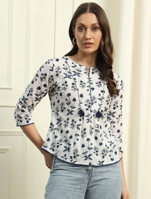 white cotton trendy top fabku21060