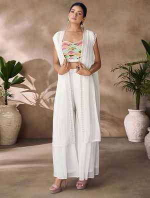 white georgette designer co ord set with hand work fabku21120
