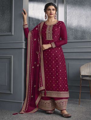 Wine Dola Silk Semi Stitched Salwar Kameez small FABSL21893