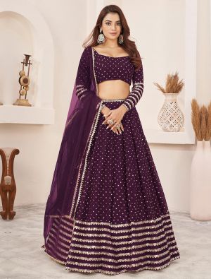 Wine Georgette Lehenga Choli with Zari And Sequins small FABLE20424