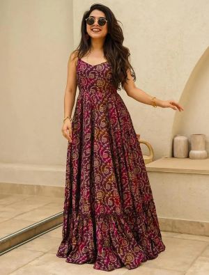 wine rayon digital printed flared anarkali gown   fabgo20305