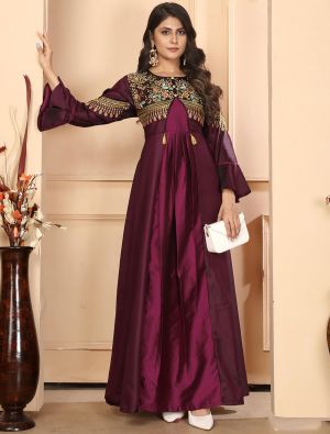 wine triva silk party wear embroidered gown   fabgo20297