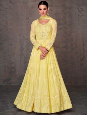 Yellow Georgette Semi Stitched Elegant Anarkali Suit small FABSL21717