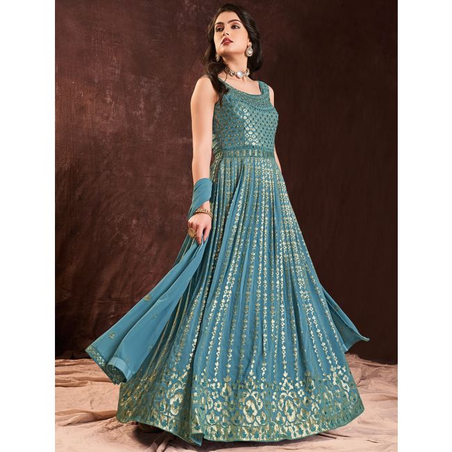 light blue pure georgette ready to wear designer gown online fabgo20207  fabanza