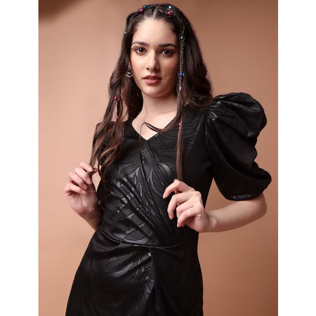 Deep Black Cotton Lycra Chic Bodycon Dress Online FABKU20785 FABANZA Deep Black Cotton Lycra Chic Bodycon Dress Online FABKU20785 FABANZA