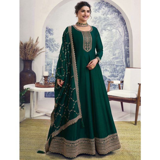 Bottle Green Silk Georgette Semi Stitched Anarkali Suit Online FABANZA Bottle Green Silk Georgette Semi Stitched Anarkali Suit Online FABANZA