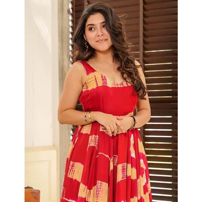 red rayon digital printed flared stylish gown online fabgo20328 fabanza