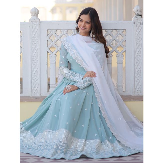 blue dress for baby girl Baby Blue anarkali gown – Sahil Exclusive