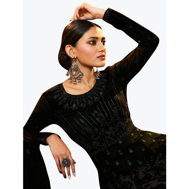 gold prom dress looks Black Pure Silk Tilla Hand Embroidered Unstitched Suit Set With Dupatta main image 1