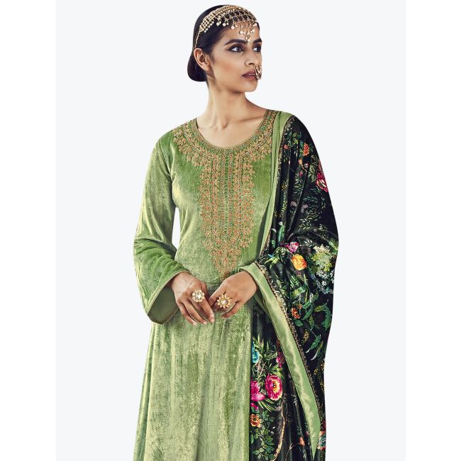 Light Green Premium Velvet Designer Salwar Suit Online FABANZA Light Green Premium Velvet Designer Salwar Suit Online FABANZA