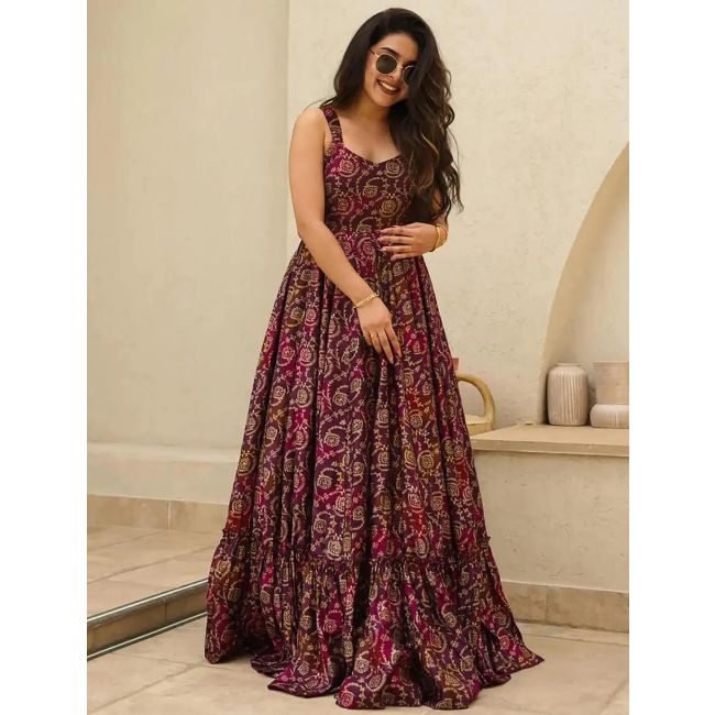 wine rayon digital printed flared anarkali gown online fabgo20305 fabanza