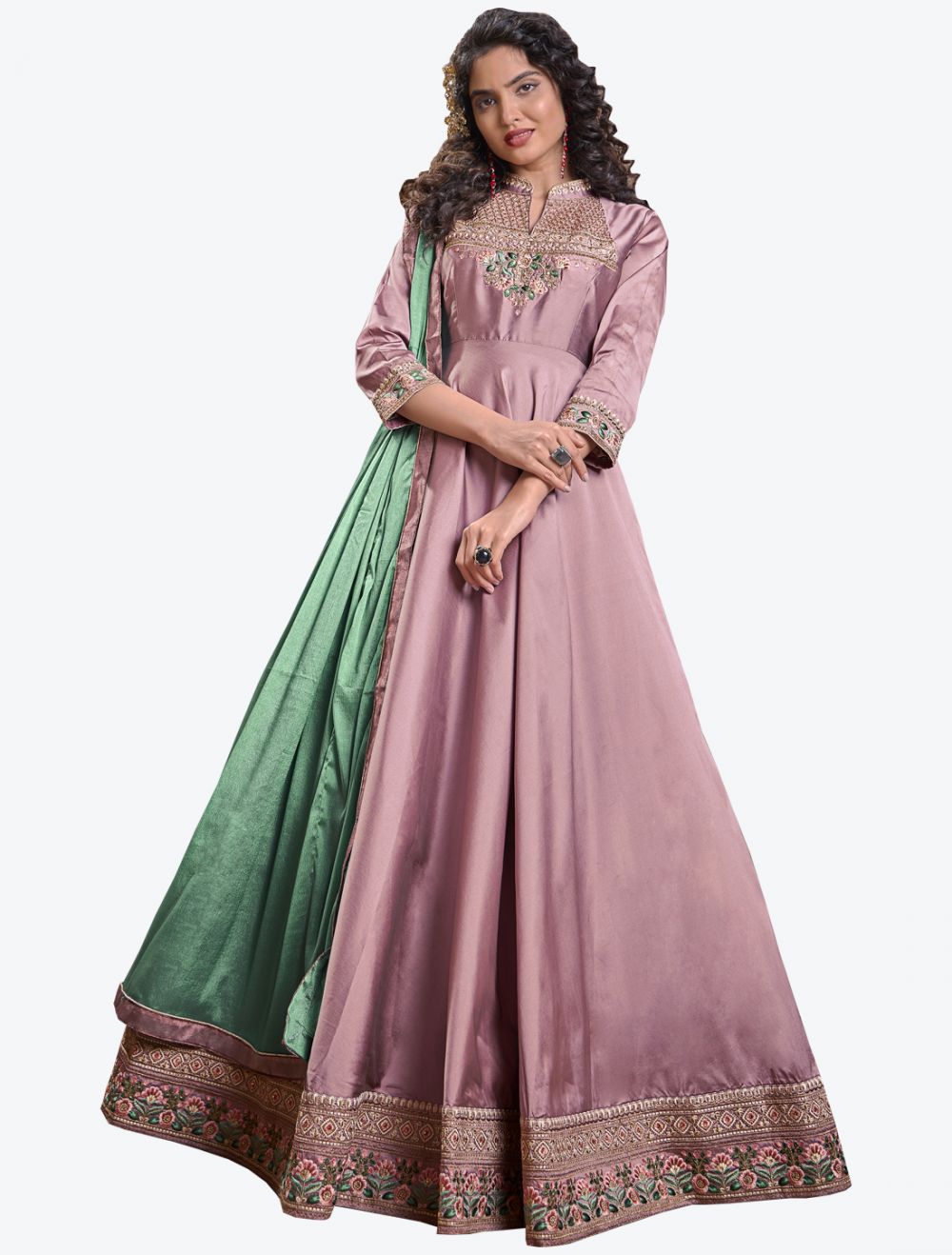 Neeru's Onion Color Lycra Fabric Gown – neerus-india