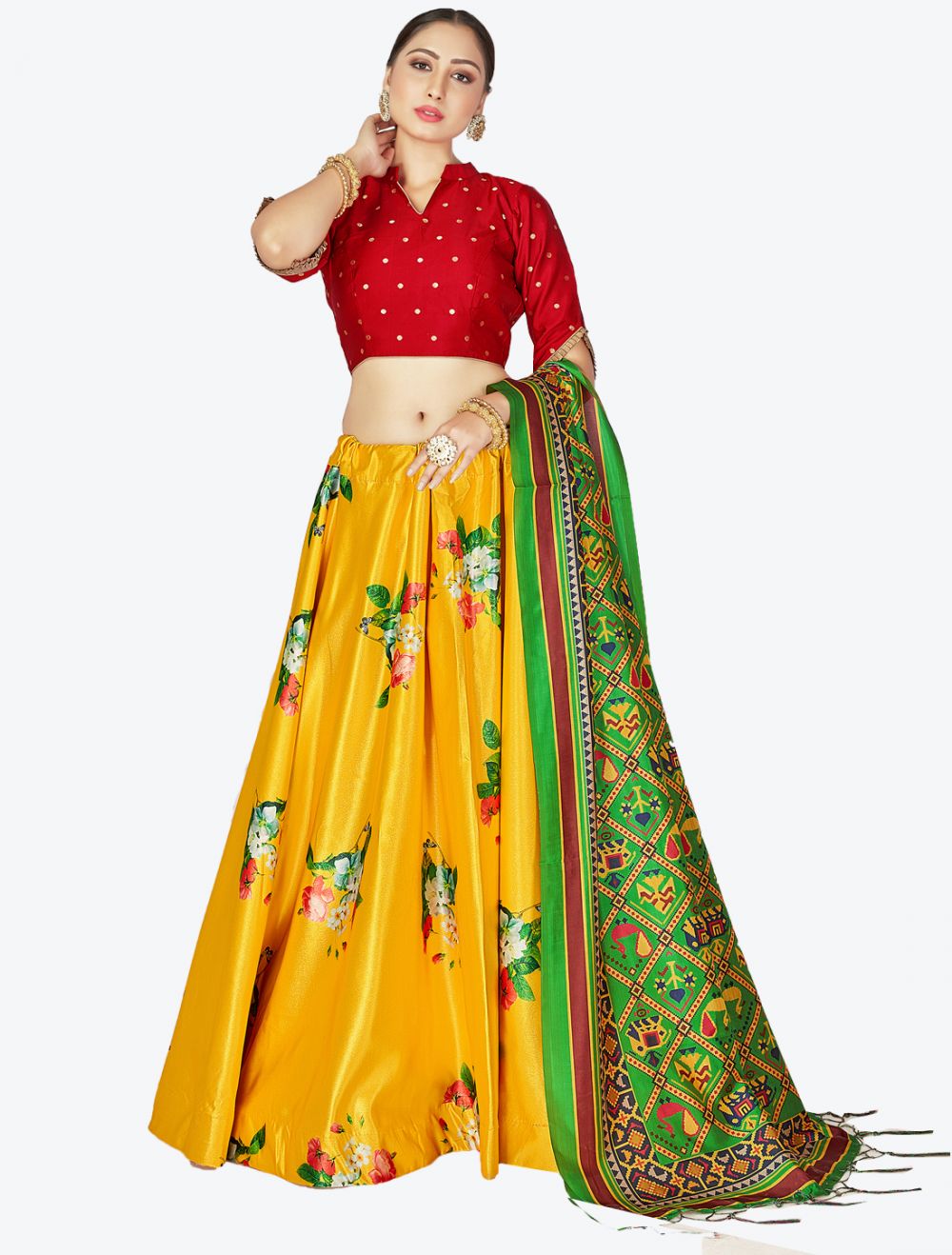 Party Wear Green Georgette Sequins Embroidery Umbrella Lehenga Choli - VJV  Now - India | Lehenga choli, Modest evening dress, Party wear lehenga