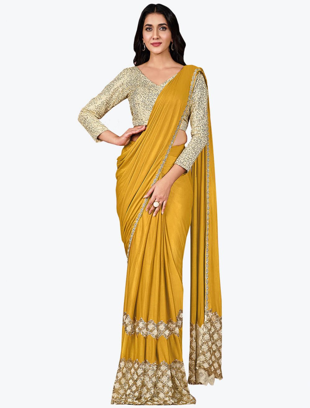 Yellow Colour Designer Digital Printed Fancy Casual Wear Saree - KSM PRINTS  - 4274343