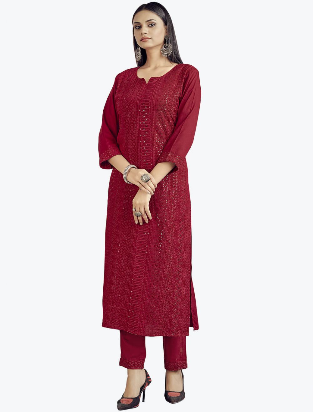 Buy Embroidered Rayon Party Wear Kurti Online