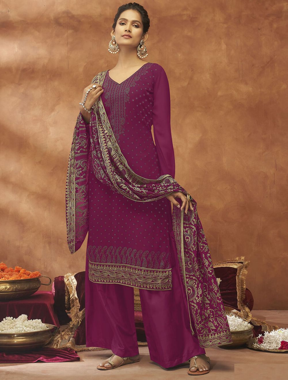 Pink Embroidered Georgette Semi Stitched Salwar Suit – Apparel Designer
