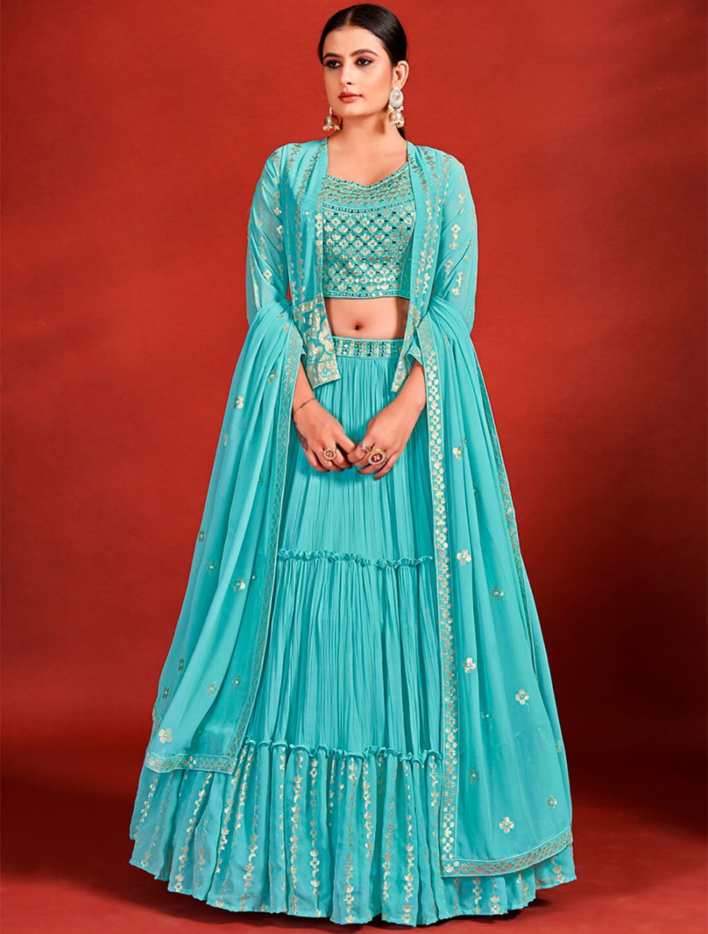 Buy Wedding Wear Blue Embroidery Work Banglori Silk Readymade Lehenga Choli  Online From Surat Wholesale Shop.
