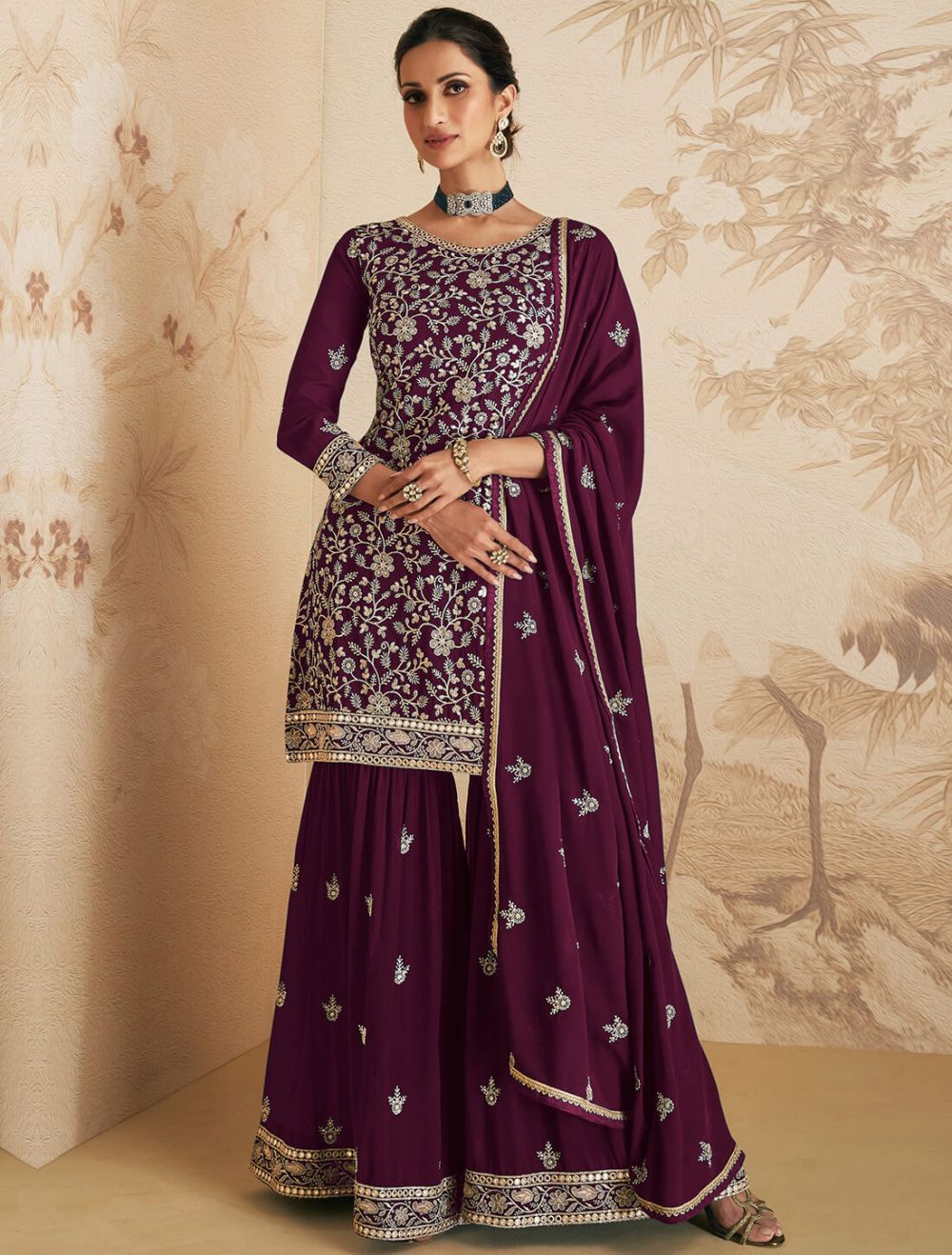 Buy online Sequins Embroidered Semi-stitched Sharara Suit Set from Suits &  Dress material for Women by Yoyo Fashion for ₹1199 at 81% off | 2024  Limeroad.com