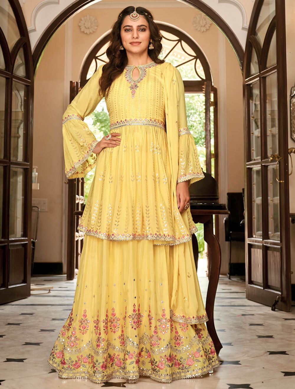 Pink And Yellow Heavy Designer Embroidered Work Wedding/PartyWear Special  Lehenga Choli - Indian Heavy Anarkali Lehenga Gowns Sharara Sarees  Pakistani Dresses in USA/UK/Canada/UAE - IndiaBoulevard