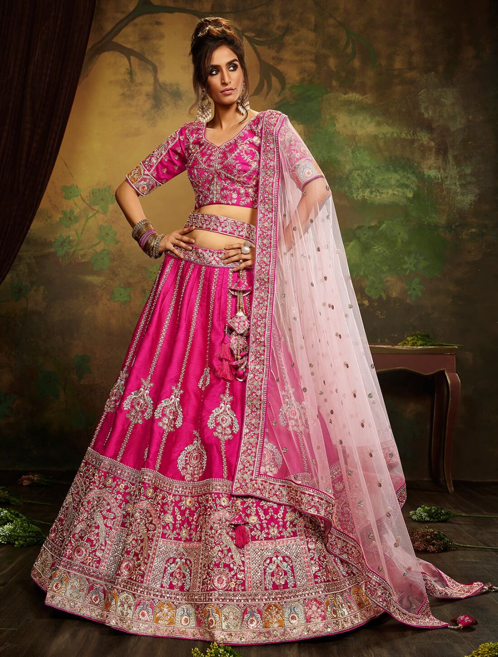Rani Pink Color Chinon Silk with Heavy Designer Lehenga choli Collection at  best rate