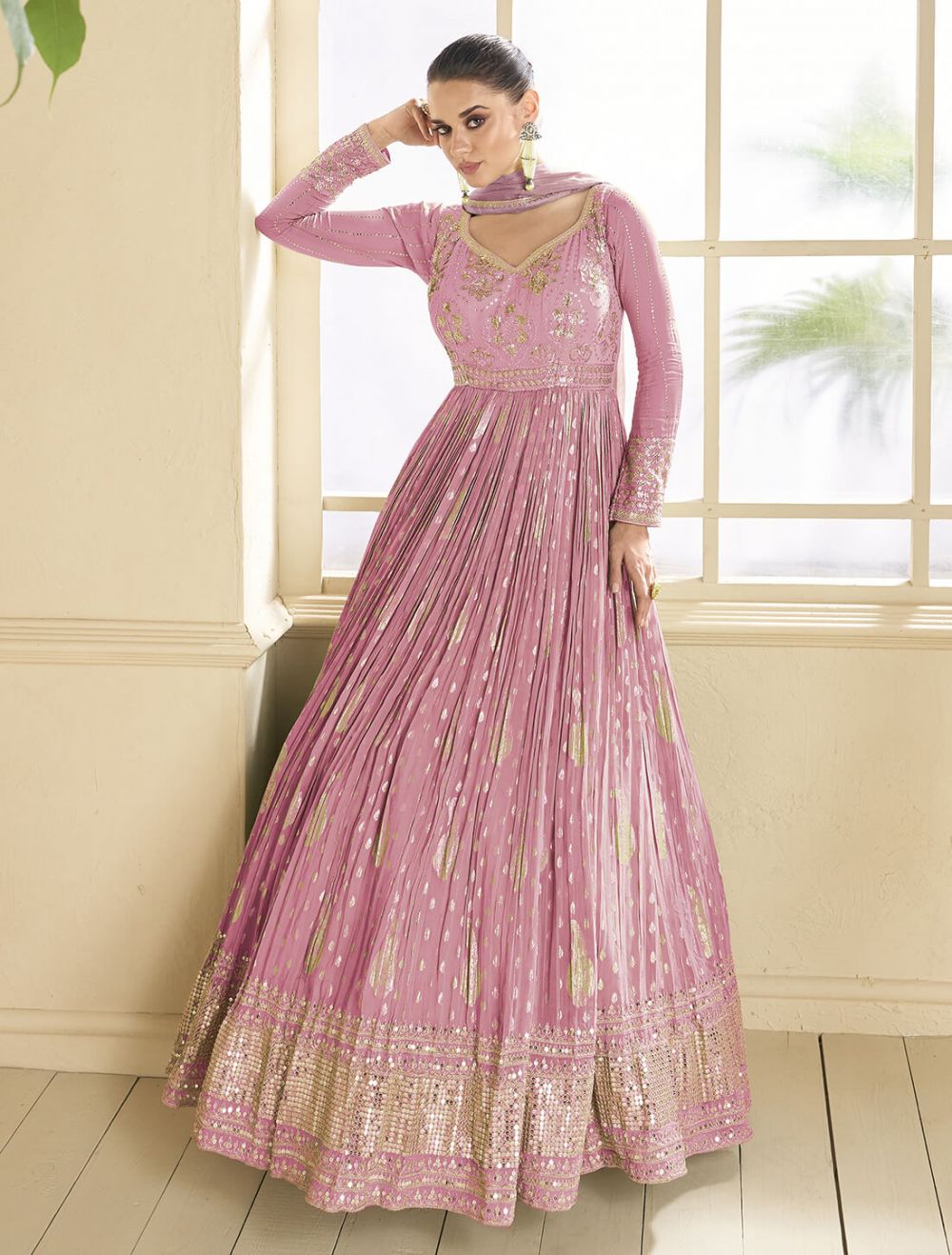 Baby Pink Georgette Semi Stitched Designer Anarkali Suit