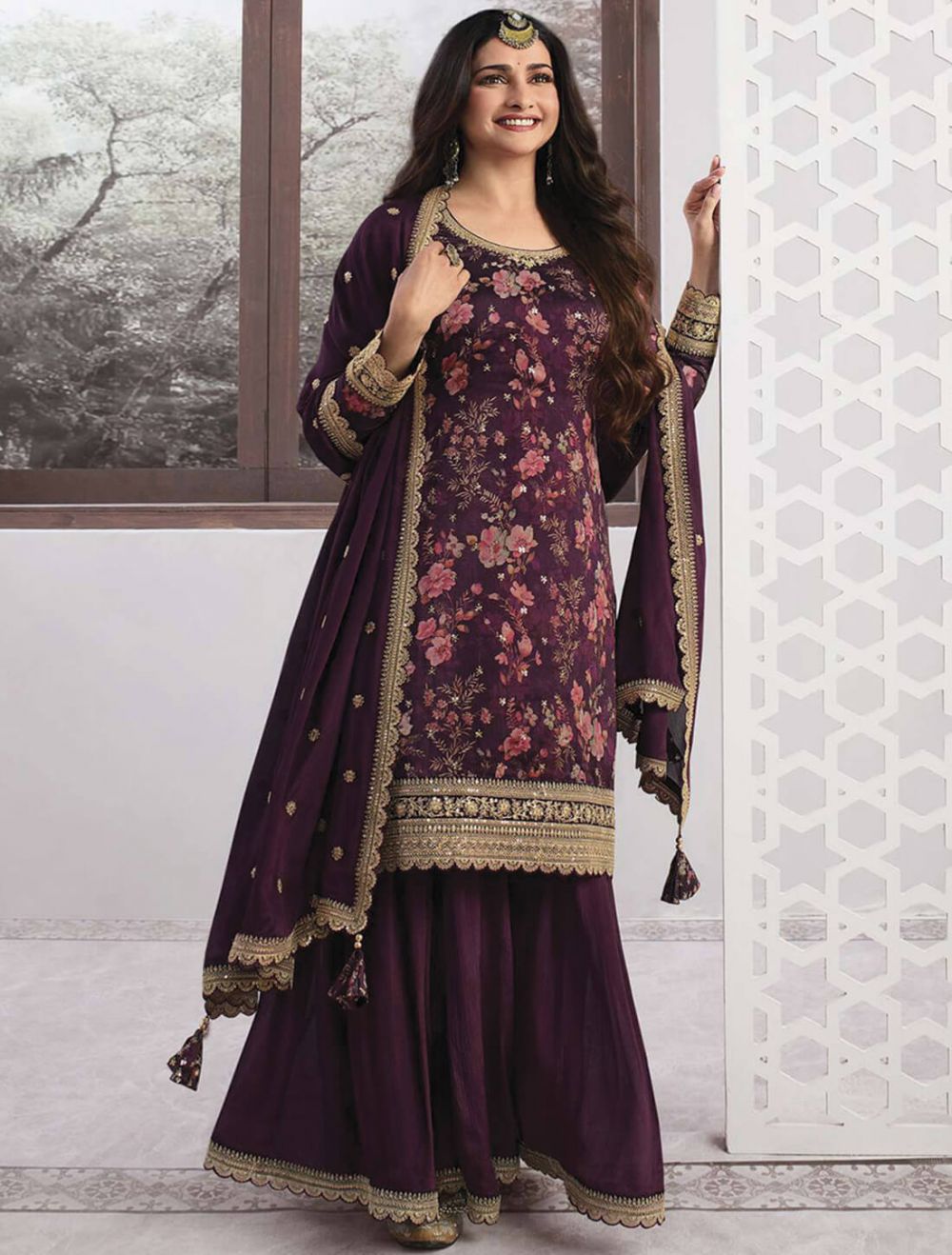 Cheap Amazing Georgette Thread Work Semi Stitched Sharara Plazzo Salwar Suit  For Women | Joom