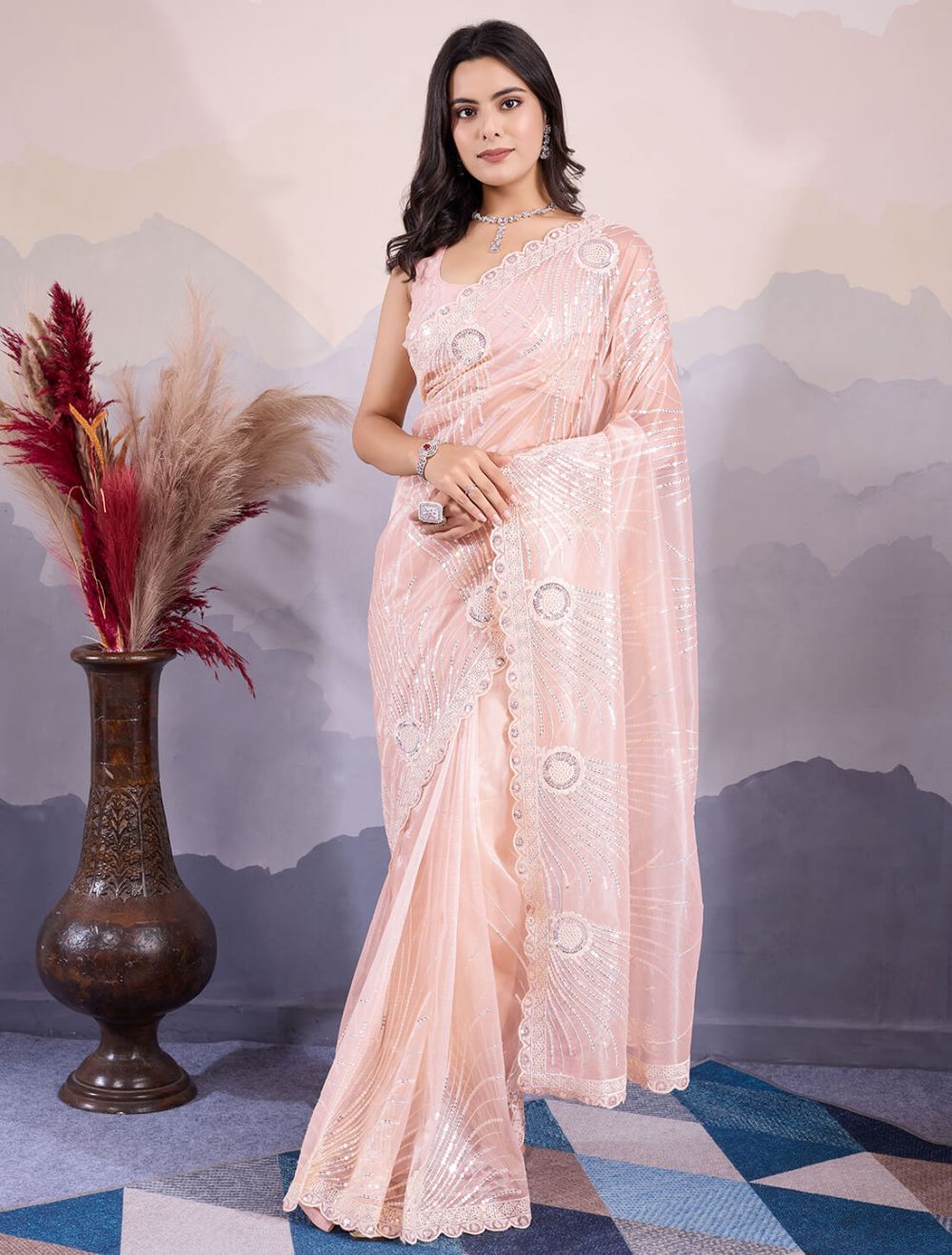 Peach party wear saree hotsell