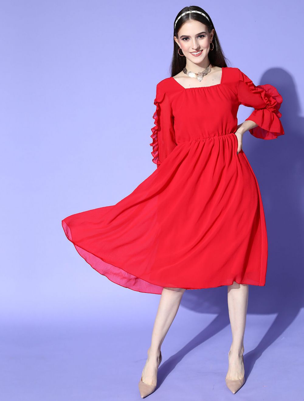 Buy DressBerry Red Polyester Fit & Flare Dress - Dresses for Women 1115827  | Myntra