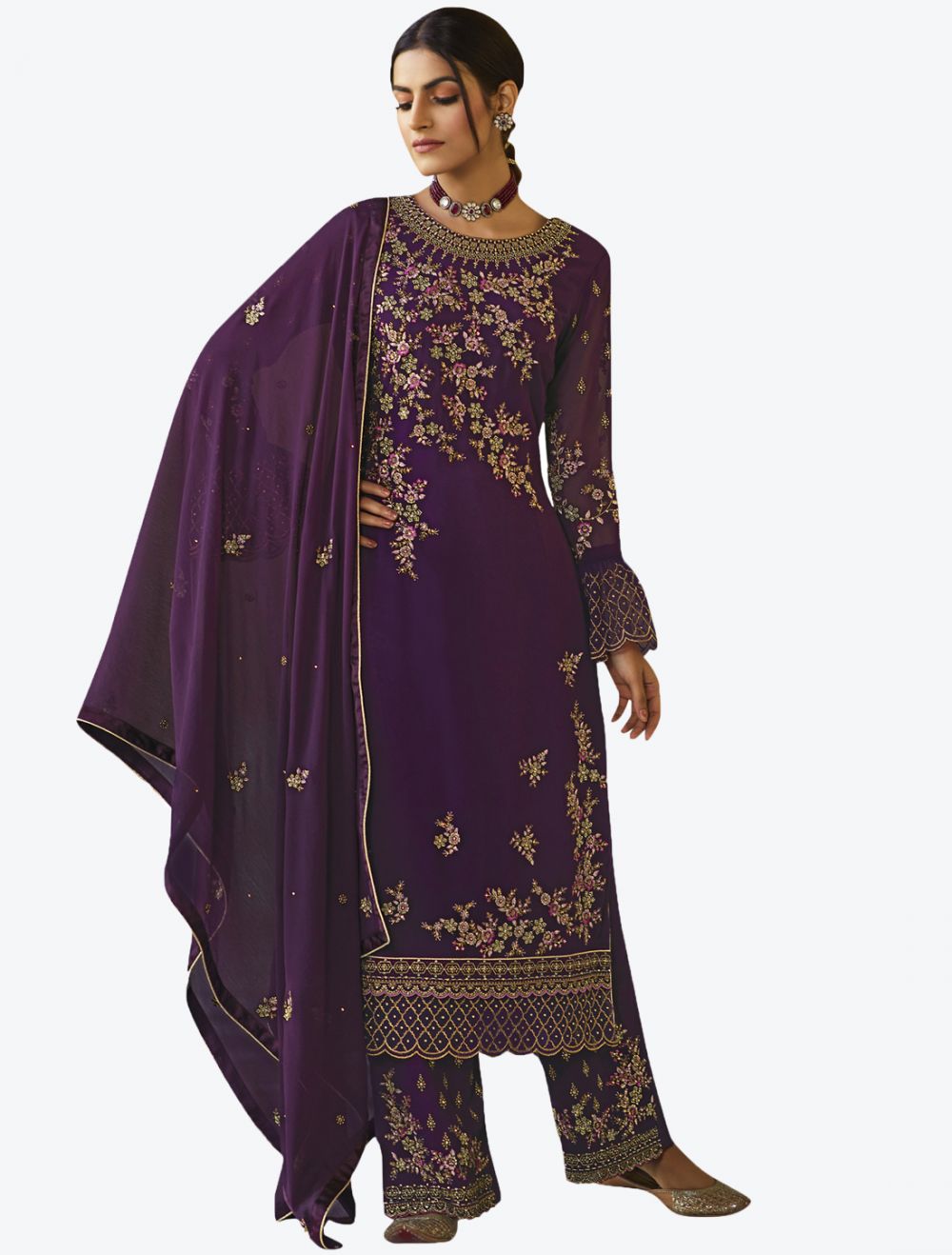 Purple Soft Georgette Semi Stitched Straight Suit with Dupatta Online ...