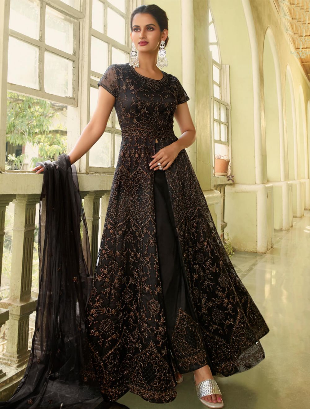 Embroidered With Stone Work Net Gown for Women Semi-Stitched - Shree  Sarvottam - 3485155