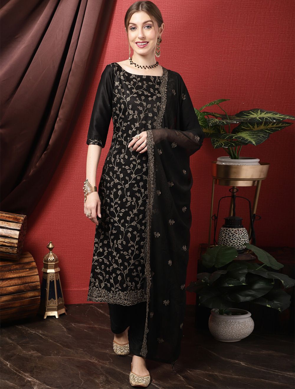 Dark Black Color Party Wear Georgette Embroidered Unstitched Pakistani –  fashionnaari
