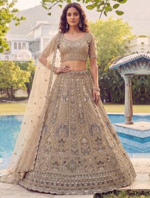 Champagne Beige Net Wedding Lehenga with Intricate Embroidery FABLE20582