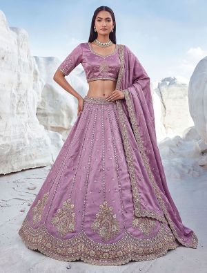 Mauve Satin Silk Wedding Lehenga with Intricate Embroidery FABLE20586