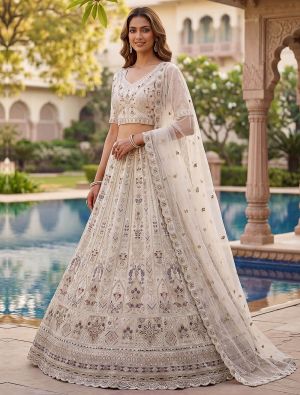 Off White Net Wedding Lehenga with Intricate Embroidery FABLE20585