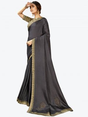 Deep Grey Vichitra Silk Festive Wear Designer Saree FABSA21434