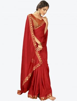 Deep Red Vichitra Silk Festive Wear Designer Saree FABSA21433