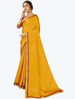 Deep Yellow Vichitra Silk Festive Wear Designer Saree small FABSA21430