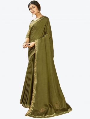 Mehendi Green Vichitra Silk Festive Wear Designer Saree FABSA21436