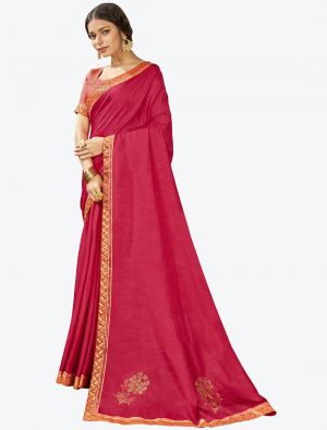 Reddish Pink Vichitra Silk Festive Wear Designer Saree FABSA21431