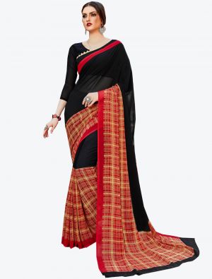 Black and Red Georgette Designer Saree small FABSA20588