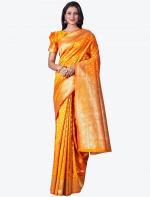 Dazzling Yellow Soft Lichi Silk Festive Wear Designer Saree small FABSA21440
