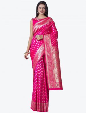 Neon Pink Soft Lichi Silk Festive Wear Designer Saree small FABSA21442